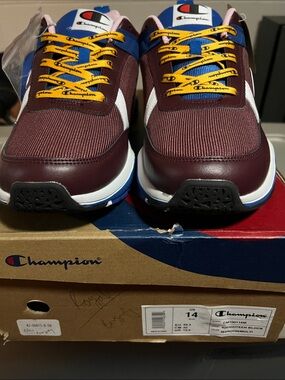 Champion Men's Maroon Sneakers with Blue, Yellow & White Accents Sz 14